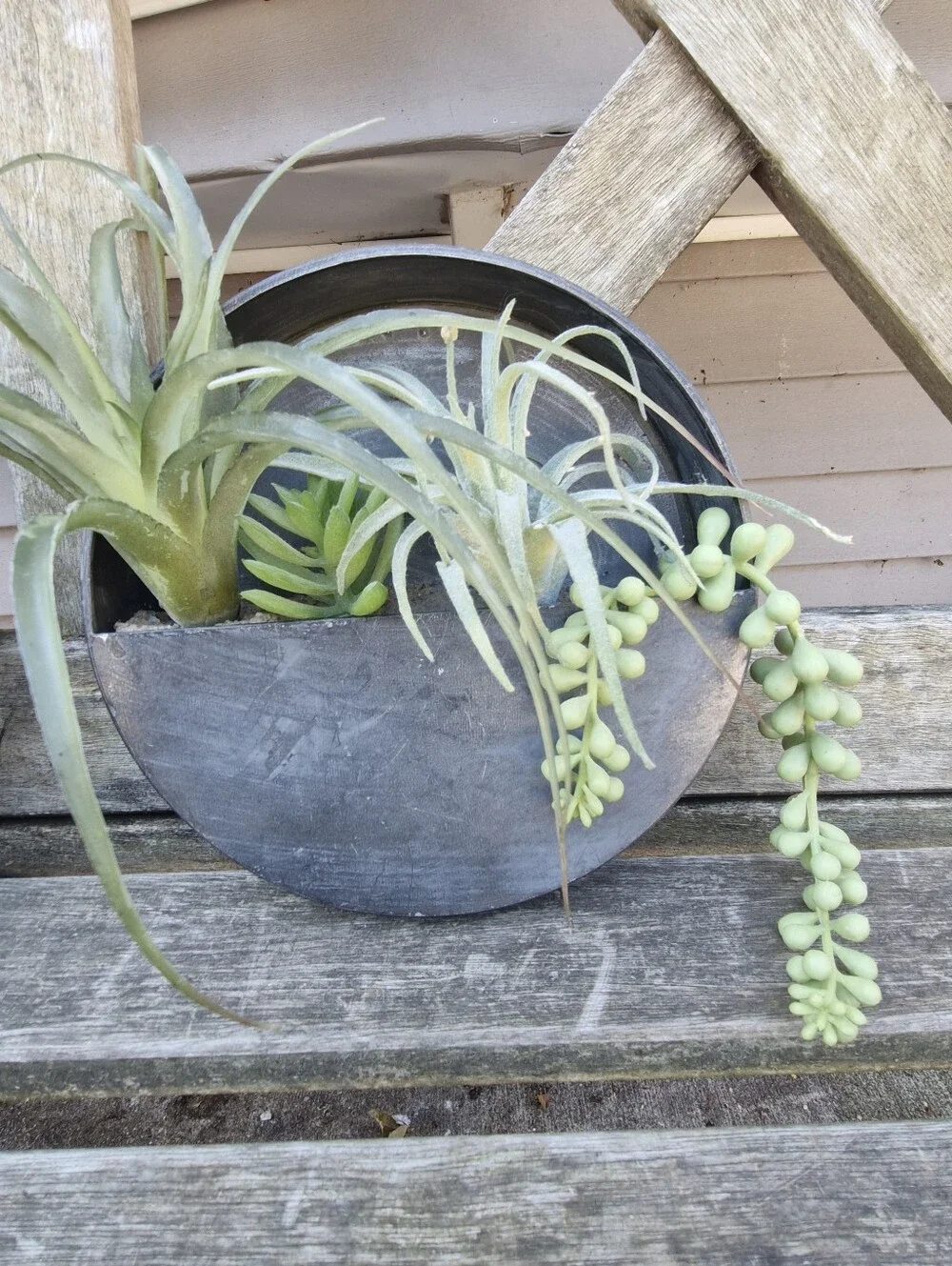 Hobby Lobby Set of 3 Metal Half Moon Wall Planters w/ Faux Succulents Home Decor